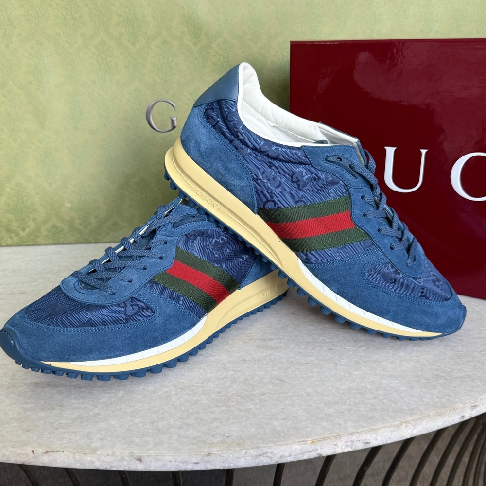 Gucci 832461 Men's Canvas Blue GG Re-Motion‎ sneaker, Size UK 10